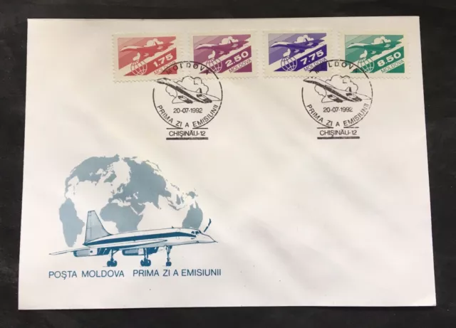Moldova 1992 Concorde cancelled envelope with 4 airmail stamps Michel No. 10-13