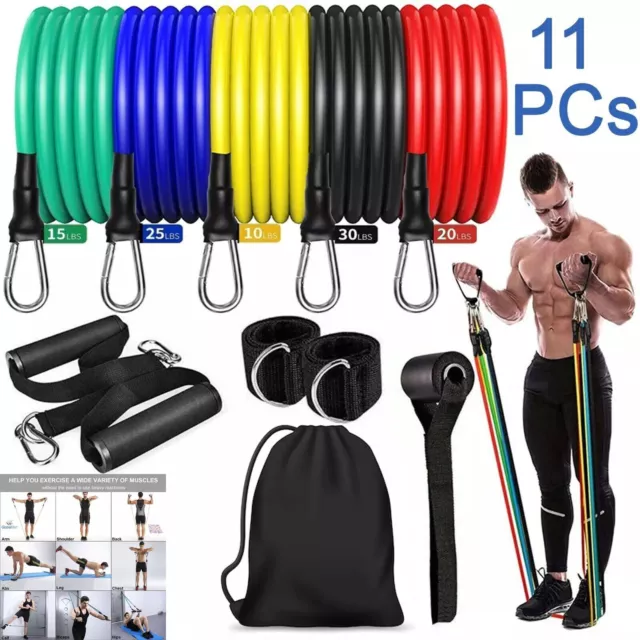 11Pcs Set Resistance Bands Workout Exercise Crossfit Fitness Yoga Training Tubes