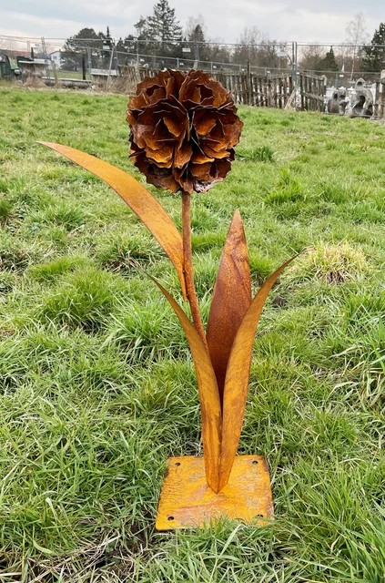 3D PUSTEBLUME MIT 1 Blüte 90cm DekoBlume Blume Edelrost Rost Metall