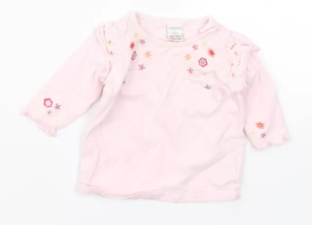NEXT Girls Pink Floral Cotton Basic T-Shirt Size Newborn Round Neck Pullover