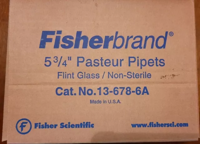 Fisherbrand 13-678-6A Disposable Flint Glass Pasteur Pipets 5-3/4" Open Box