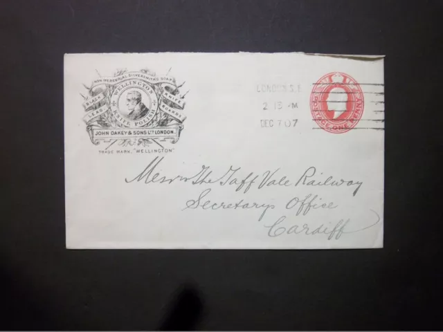 GB Advertising Stationery STO  1907 KEVII 1d "Oakey" Envelope LONDON to Cardiff