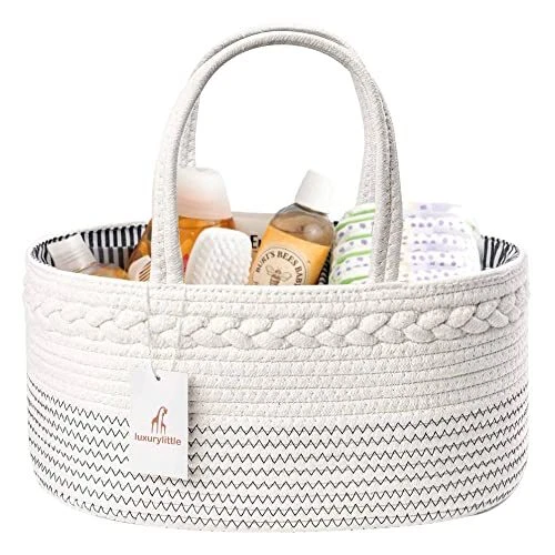 luxury little Diaper Caddy Organizer, Large Cotton Rope Nursery Basket, Chang...