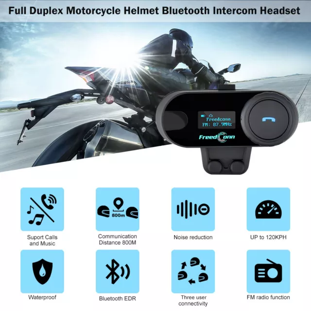 Bluetooth Citofono Intercom 800M 2.4G BT Moto Casco Interfono Cuffie Auricolari 2