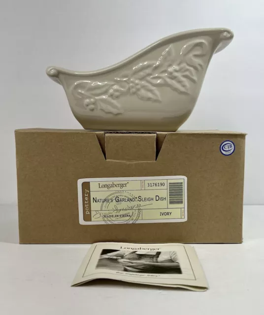 Longaberger Pottery Nature's Garland Sleigh Dish Ivory