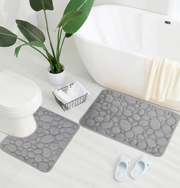 Lot De 3 Tapis De Bain En Microfibre - Antidérapants, Absorbants, Lavables En Machine, Noir