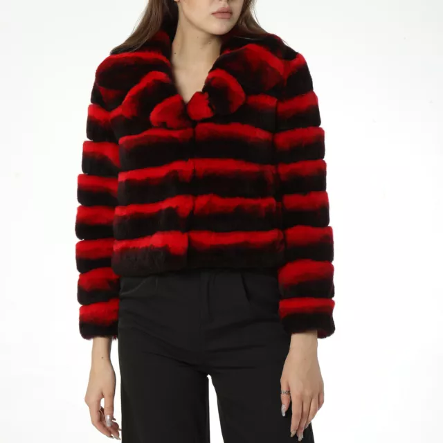 2023 Crop Top Real Rex Rabbit Fur Coat With Lapel Chinchilla Red Stripe 220606 2