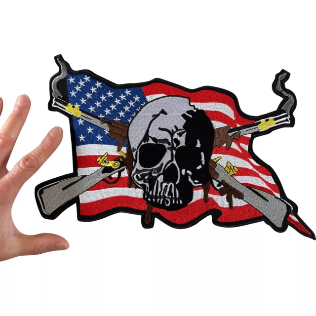 Große große eiserne Nähjacke Aufnäher USA Flagge Schädel Gewehr Biker bestickt Abzeichen