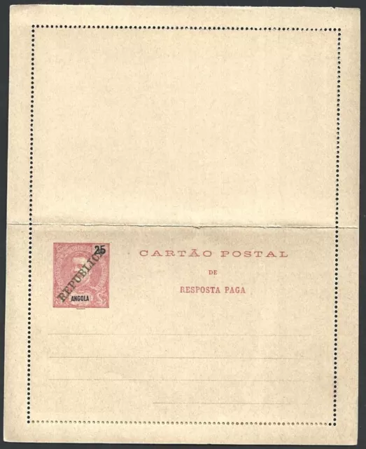 (BL) Angola 25c Carlos REPLY PAID lettercard overprinted REPUBLICA mint