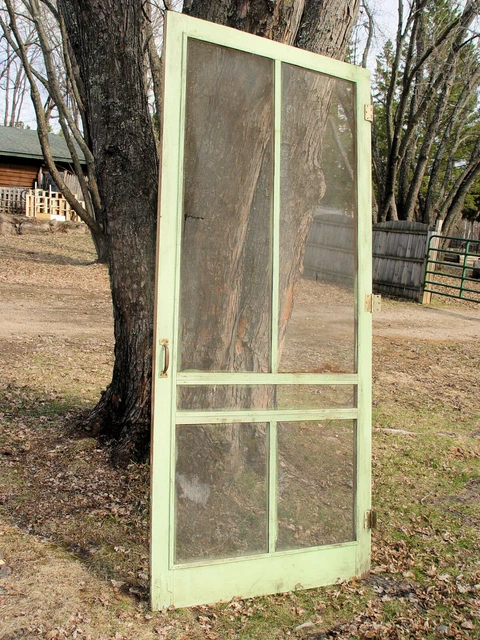 Vintage Wooden Pale Green Painted Country Screen Door