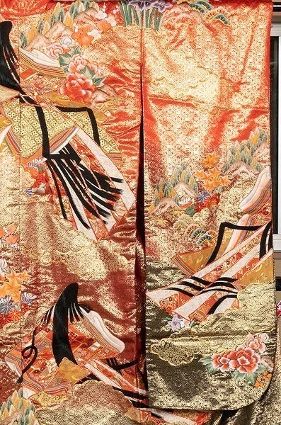 Japanese Kimono Uchikake Luxurious Wedding Embroidery Pure Silk Red Black K267 6