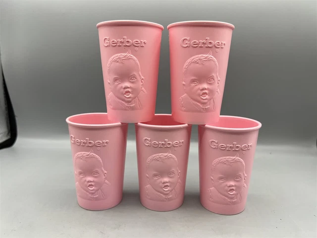 Vintage Gerber Baby Foods Lot Of 5 Pink 3" Cup Raised Face And Logo
