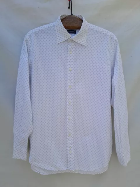 Burberry London Shirt Mens Large White Cut Away Embroidered Cuff Logo Made Spain