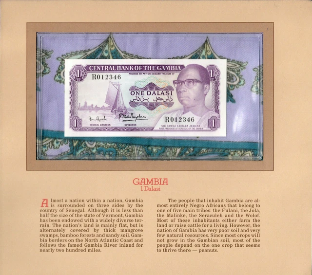 Most Treasured Banknotes Gambia 1971 1 Dalasi P-4f UNC Fancy R012346