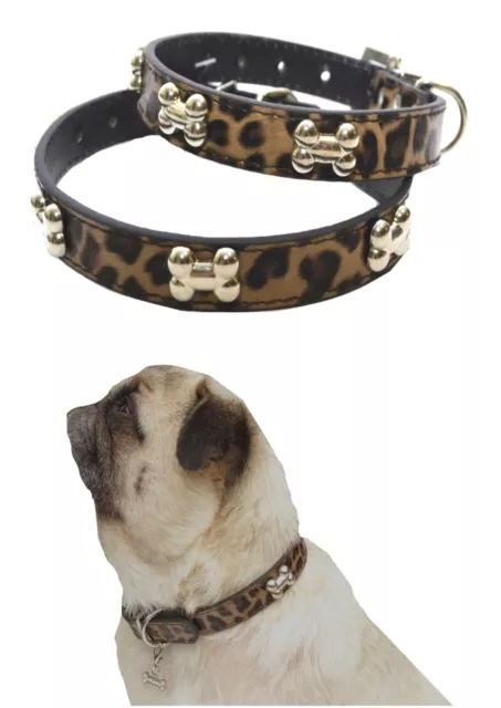 Dog Collar Leopard Bone Pendants Rhinestone Charm Small - Leash Puppy Pet