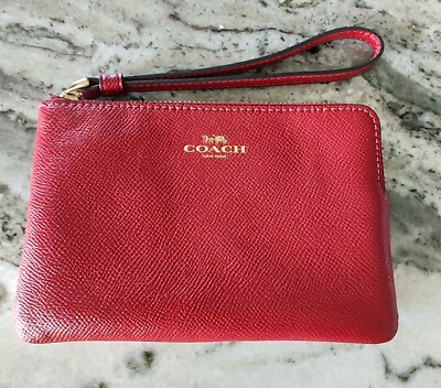 COACH DARCY LEATHER Corner Zip Wristlet Wallet True Red 6