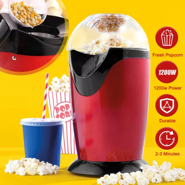 Heißluft Popcornmaschine Popcorn Maschine Fettfrei Popcornautomat Maker 1200W