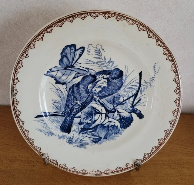 Assiette Ancienne En Faïence Du 19e Siècle - Centre France - Décor Coq Et Oiseau