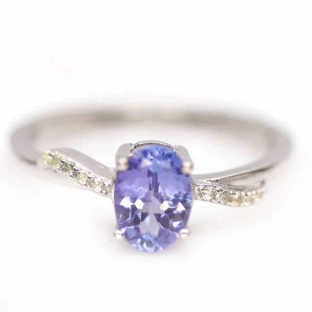 Unheated 5 X 7 MM. Blue Tanzanite & Sapphire 925 Sterling Silver Ring Sz 6