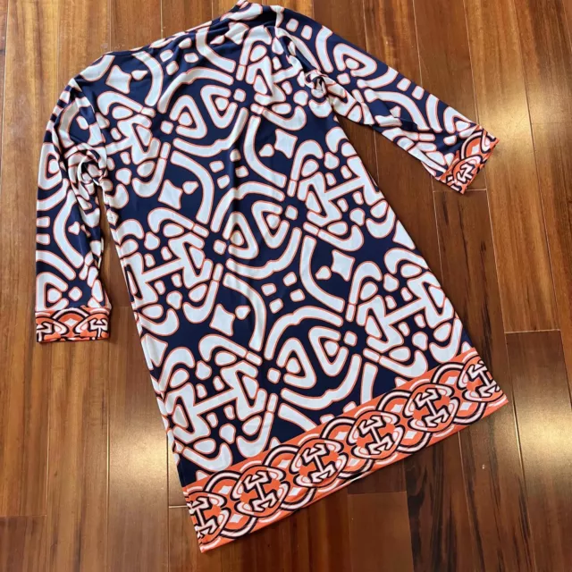 Laundry By Shelli Segal Orange Navy Blue Geometric Shift Dress 3/4 Sleeve Size 4 3