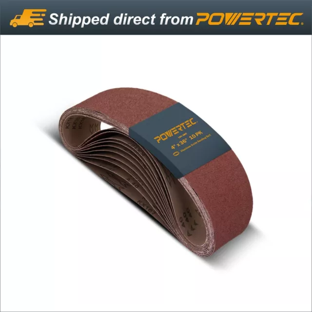 POWERTEC 180 Grit 4 x 36" Sanding Belt Aluminum Oxide Sandpaper - 10 PK (110690)