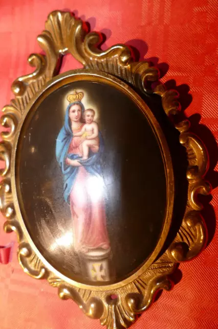 Miniaturmalerei Ovales Porzellanbild Madonna mit Kind Handmalerei um 1900