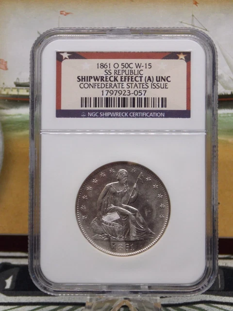1861 "O" Confederate States Seated Half Dollar Shipwreck (A) NGC UNC Detail 057A