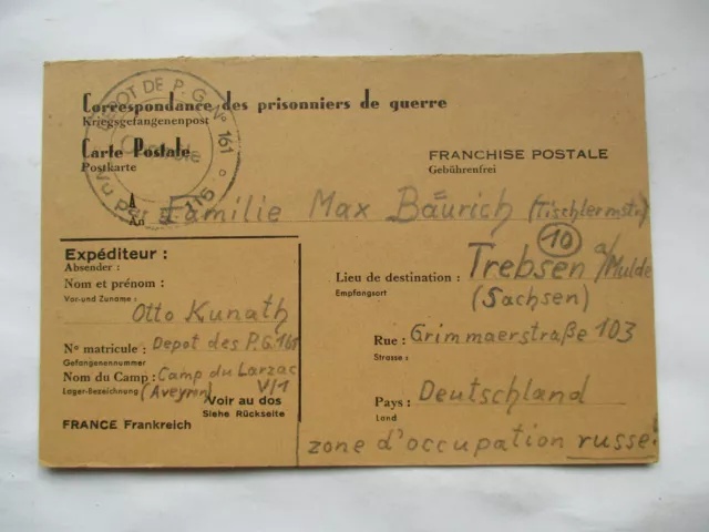 seltene Kriegsgefangenenpostkarte aus " Kriegsgefangenenlager Frankreich " 1946