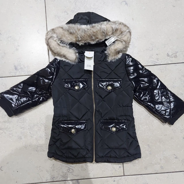 Bnwt River Island Girls Black Quilted Hooded Puffer Coat Age 18-24 Months New