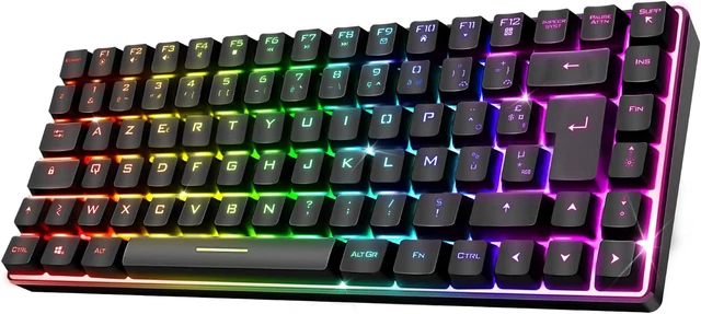 Clavier Gamer Sans Fil & Bluetooth RGB | Clavier TKL AZERTY Compact 65% | Touche