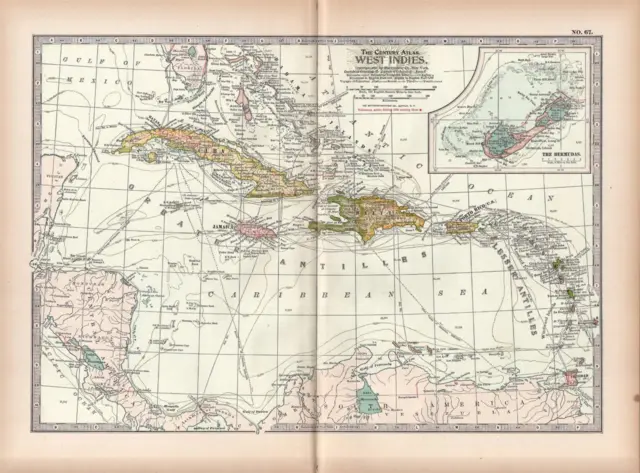 1897 Antique Century Atlas Map-West Indies-Excellent Detail