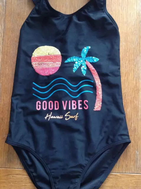 Swimming Costume Age 10-11 Yrs M&S Black Mix With Glitter Good Vibes