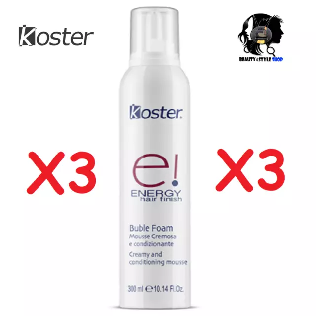 3 Pz Koster Energy Bubble Foam 300Ml Mousse Cremosa Condizionante Professionale