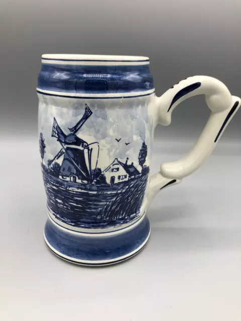 DELFTWARE HANDWERK HOLLAND Blue Porcelain mug by Elesva Windmills Sail Boat