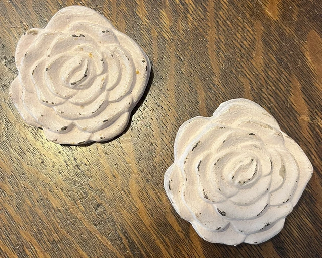 Two Wrought Iron Pink Cottage Rose Wall Decorations