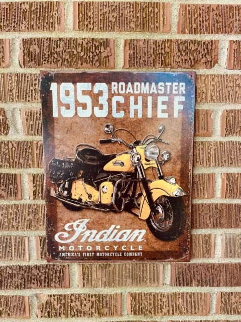 1953 Indian Roadmaster HOME/GARAGE TIN SIGN Vintage Motorcycle Chief 12.5x16"