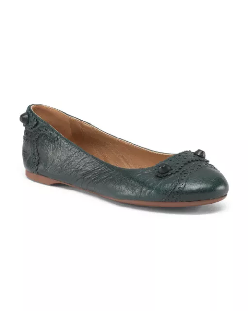 NIB BALENCIAGA Made In Italy Green Leather Arena Brogue Ballerina Flat Size 35.5