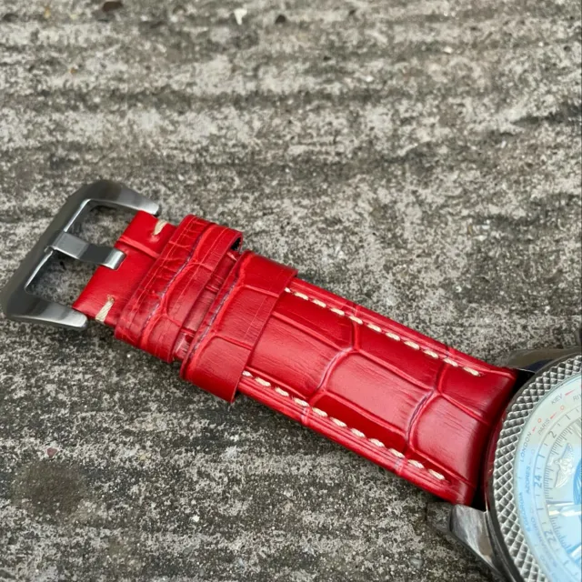 Genuino Cuero Rojo Correa de Reloj Cocodrilo Grano Para 22mm 24mm 26mm Asas 3