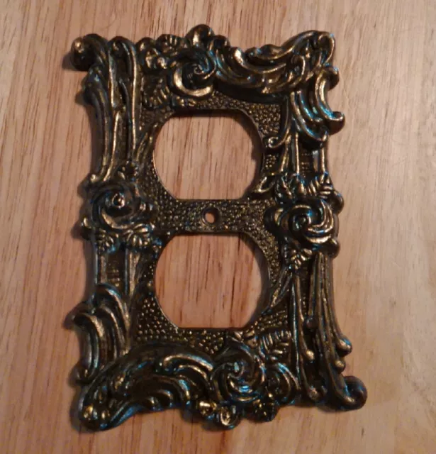 Vintage At & Hc Brass Outlet Plate Cover Rose Floral