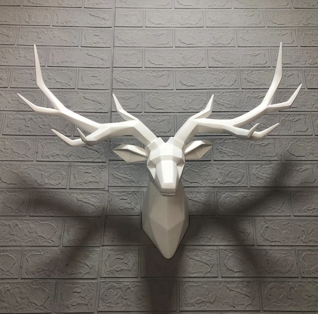 Large Golden Deer Head Statue Wall Decor Black Antler Animal Figurine Decoration