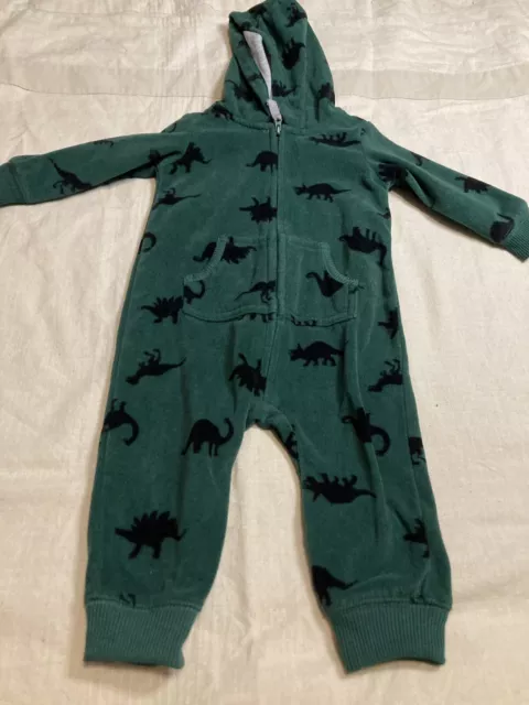 Carters baby boy green dinasour fleece zip up outfit size 9 M