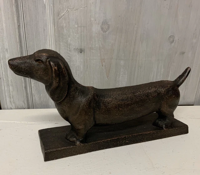 DACHSHUND SAUSAGE DOG Cast Iron Door Stop Wedge Metal Country Rustic