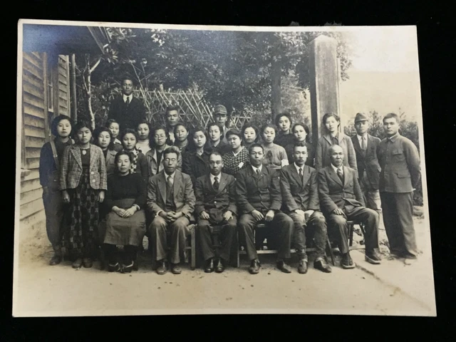 #254 Japanese Vintage Photo 1940s / group people man woman suits kimono