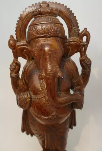 Antique Ganesh Hand Carved Wooden Hindu Indian Figurine Statue Sandalwood