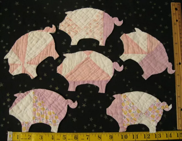 6 Vtg cutter quilt pigs lg 3x5" apx Farm Barnyard Craft Applique FUN