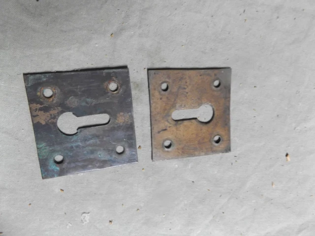 Pair Antique 19th C Metal Escutcheons Architectural Hardware Metal ~1.5" square