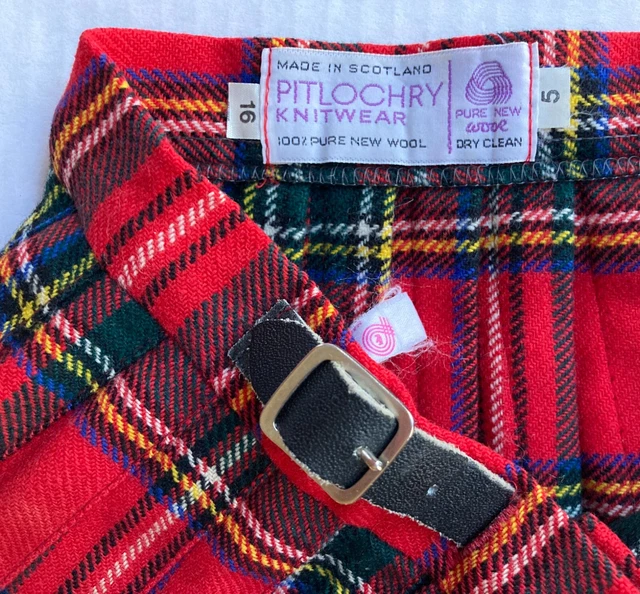 VTG Pitlochry Knitwear Plaid Pure New Wool Kilt Skirt Women 5/16 Tartan Scotland