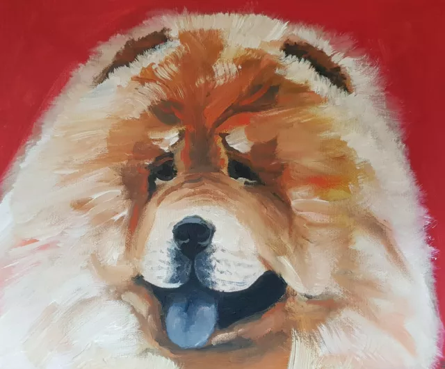 Oil Painting Art Signed Portrait Animal Pet Dog Puppy Chow Chow Chows Ginger Red