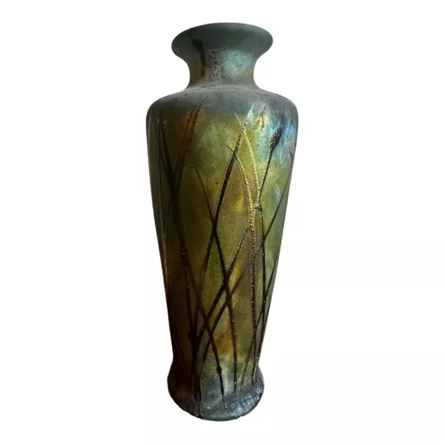 Raku Art Vase By William K Turner Extra Large Hand-Made Signed Studio Pottery
