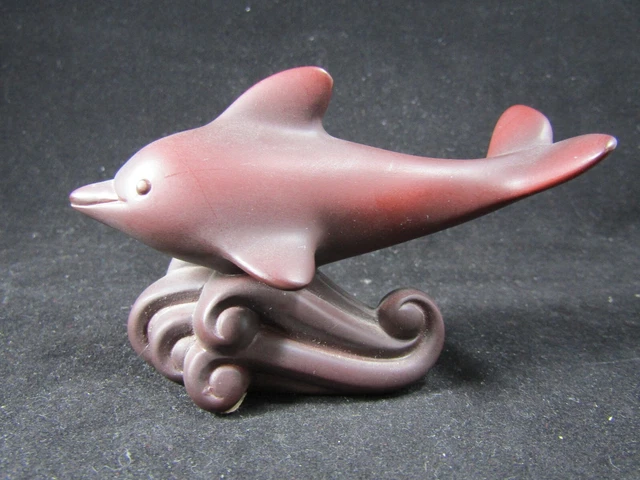 Vintage Lenox Art Figurine- Brown Dolphin Rides Ocean Waves ~ 3.5" W